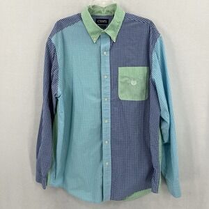 Chaps Shirt Mens Size XLT Tall Blue Green White Pastel Color block Gingham